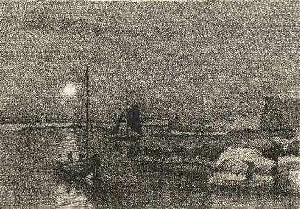 Alexander Blackwood - Late 19th Century Pen and Ink Drawing, Moonlit Seascape