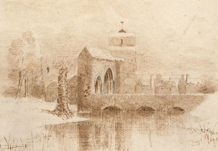 Alexander Blackwood - Sepia Late 19th Century Pen and Ink Drawing, Winter Town