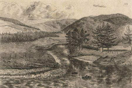 Alexander Blackwood - Late 19th Century Pen and Ink Drawing, River Landscape
