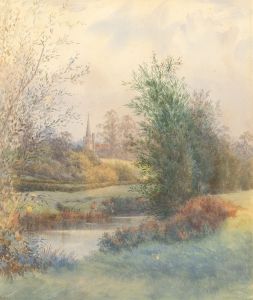 Signed 1894 Watercolour - Fishing on a River