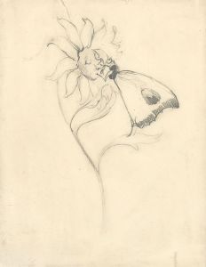 Hans James Berthold (b.1884) - Graphite Drawing, Flower and Butterfly