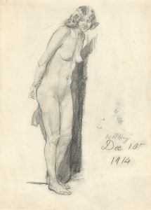 William Robert Hay - Signed 1914 Graphite Drawing, Standing Female Nude