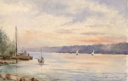 English School Late 19th Century Watercolour - Sunset Lake Landscape