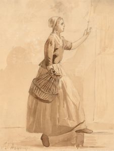 Jean Jacques Haakman - Late 19th Century Sepia Watercolour, Lady with Basket