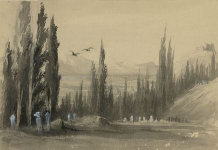 Late 19th Century Watercolour - Alpine Landscape with Graveyard