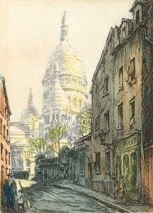 Signed Mid 20th Century Etching - View of the Sacre-Coeur, Paris