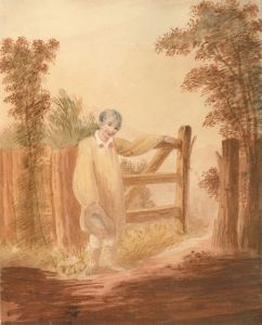 English School Sepia 19th Century Watercolour - Figure in a Landscape