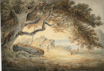 English School 19th Century Watercolour - Coastal Landscape with Figures