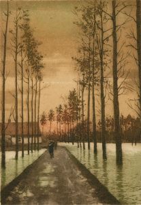 Marcel Augis - Original 1915 Etching, The road from Ypres to Fismes
