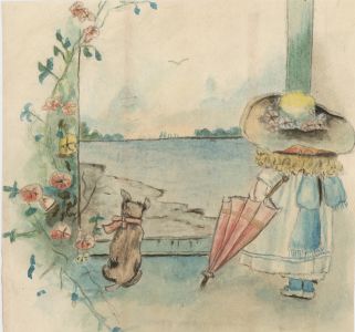 Mid 19th Century Watercolour - Young Girl at the Beach