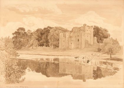 English School Sepia 1872 Pen and Ink Drawing - Brougham Castle