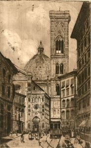 Milan Petrovic (1893-1978) - Signed Drypoint Etching, Piazza del Duomo, Florence