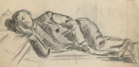 Mid 20th Century Graphite Drawing - Sleeping Man