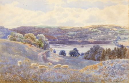 William Sidney Morrish (1844-1917) - Fine 1890 Watercolour, Landscape with Sheep