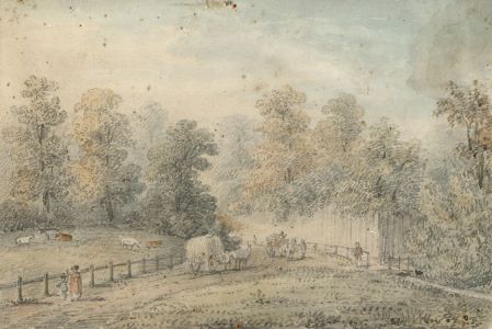 1829 Watercolour - Figures on a Country Lane, Possibly Hinchingbrooke