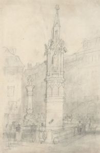 Samuel Gillespie Prout- English School 19th Century Graphite Drawing, Fountain