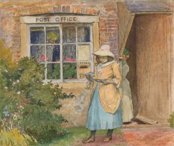 Arthur Ellis (1856-1918) - Watercolour, Young Girl at the Post Office
