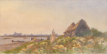 J. Bedloe Goddard - Signed 1895 Watercolour, Fisherman's Bank, Christchurch