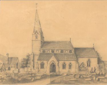 J. Wells - 1863 Graphite Drawing, All Saints, Bisley