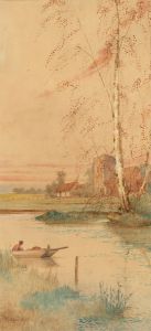 English School Late 19th Century Watercolour - River Landscape with Boat