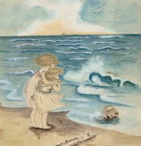 Mid 19th Century Watercolour - Young Girls by the Sea