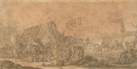 After Georg Philipp Rugendas (1666-1742) - Pen and Ink Drawing, Busy Camp Scene