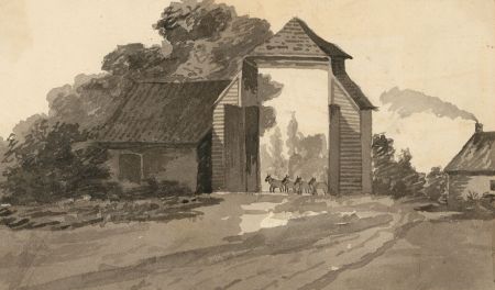 A Pair of Monochrome 19th Century Watercolours - Farm Landscapes