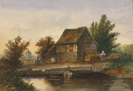 19th Century Watercolour - River Landscape with Figure