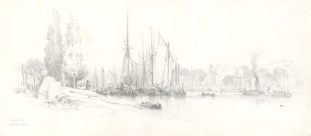 Jules Achille Noël (1815-1881) - 1843 Graphite Drawing, Nantes Harbour Scene