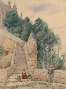 Horatio Walter Lonsdale (1844-1919) - Watercolour, Figures on Cathedral Steps