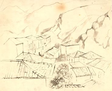 Barbara Dorf -Pair of Mid 20th Century Pen and Ink Drawings, Mountain Landscapes
