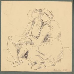 Barbara Dorf - Mid 20th Century Pen and Ink Drawing, Figures Reading