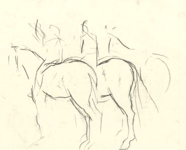 Barbara Dorf - Set of Three Mid 20th Century Charcoal Drawings, Horse Studies