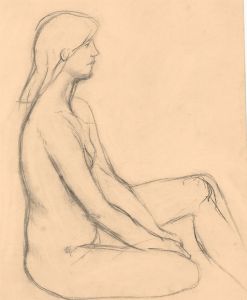 Barbara Dorf - Mid 20th Century Charcoal Drawing, Female Nude Sitting