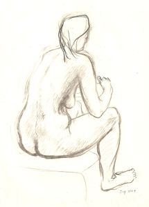 Barbara Dorf - 2004 Charcoal Drawing, Life Drawing Female Study