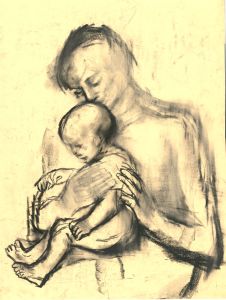 Barbara Dorf - Mid 20th Century Charcoal Drawing, Woman Sitting with Child