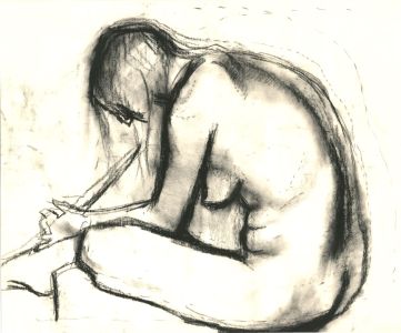 Barbara Dorf - Mid 20th Century Charcoal Drawing, Sitting Female Nude