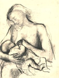 Barbara Dorf - Mid 20th Century Charcoal Drawing, Mother Holding a Child