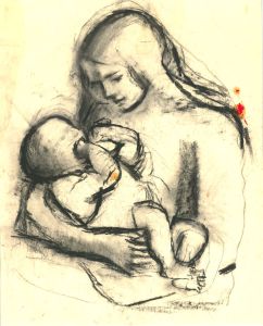 Barbara Dorf - Mid 20th Century Charcoal Drawing, Mother Looking Down at Child