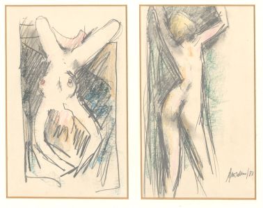 Peter Collins ARCA - Signed 1983 Graphite Drawing, Twin Mounted Studies of Nudes