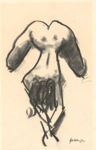 Peter Collins ARCA - Signed 1972 Charcoal Drawing, Nude on All Fours
