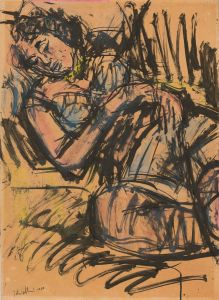 Peter Collins ARCA - Signed c.1970s India Ink, Study of a Reclining Model