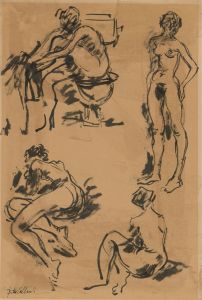Peter Collins ARCA - Signed c.1970s India Ink,  Four Nude Studies