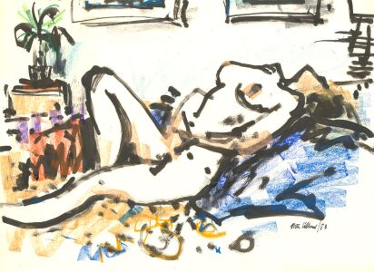 Peter Collins ARCA - Signed 1983 Mixed Media, Reclining nude
