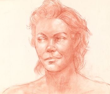 Peter Collins ARCA - c.1970s Pastel, Portrait in Sanguine