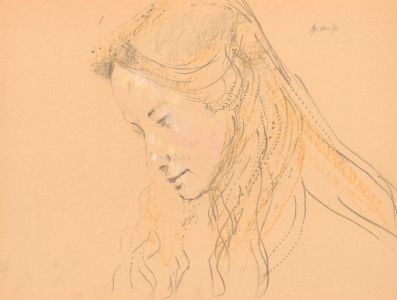 Peter Collins ARCA - Signed c.1970s Crayon, Lady in Profile
