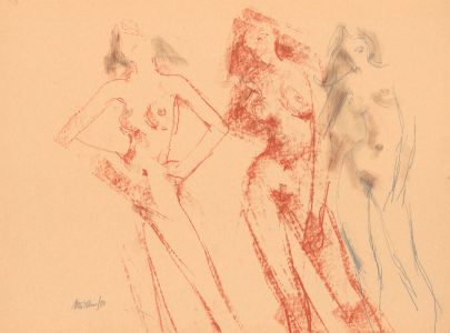Peter Collins ARCA - Signed 1980 Crayon and Graphite, Three Nudes