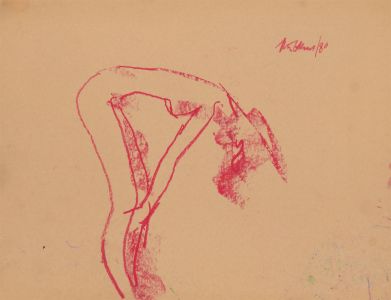 Peter Collins ARCA - Signed 1980 Crayon, Nude in Red