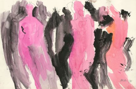 Peter Collins ARCA - Signed 1980 Pen and Ink Drawing, Abstract Nudes