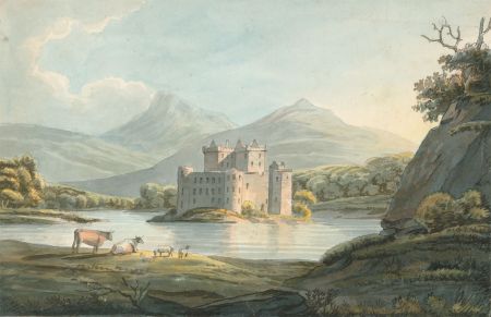 Early 19th Century Watercolour - Castle on a Lake Island